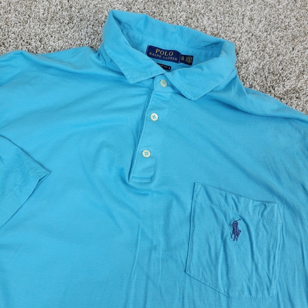 Polo Ralph Lauren Classic‎ Fit Mens XL Solid Aqua Pony Stretch Knit Short Sleeve